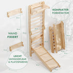 Mur d'escalade d'intérieur 6 en 1 : espalier, anneaux de gymnastique, échelle suspendue, balançoire disque, toboggan et barre de traction pour enfants