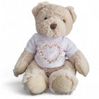 Personalisierter Luxus-Teddybär | Rosa Blumenherz-T-Shirt