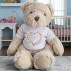 Personalisierter Luxus-Teddybär | Rosa Blumenherz-T-Shirt