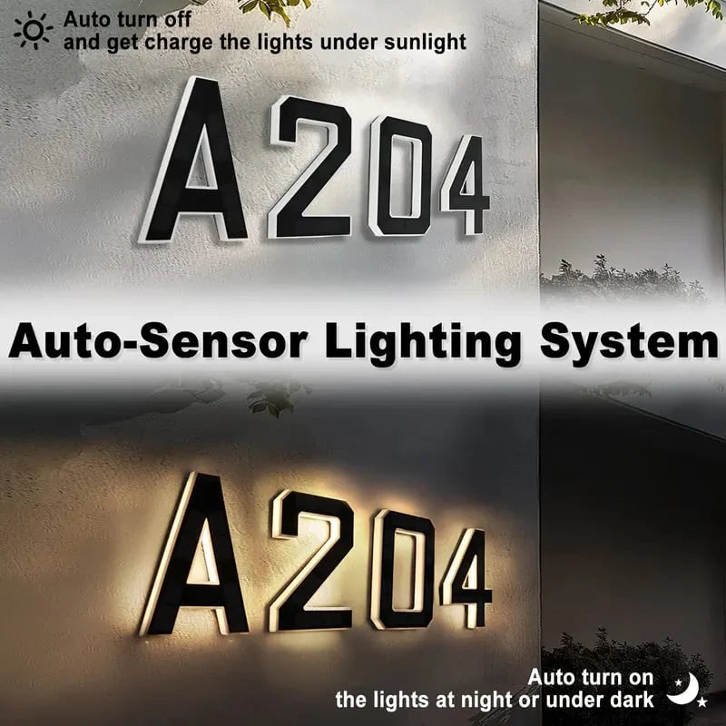 Solar Lighted Address Sign – Waterproof Modern Numbers for Outdoor Decor
